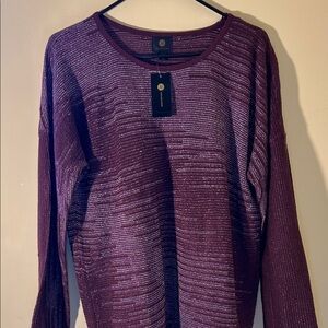 JM Collection Long Sleeve Shimmery Plum Sweater Top